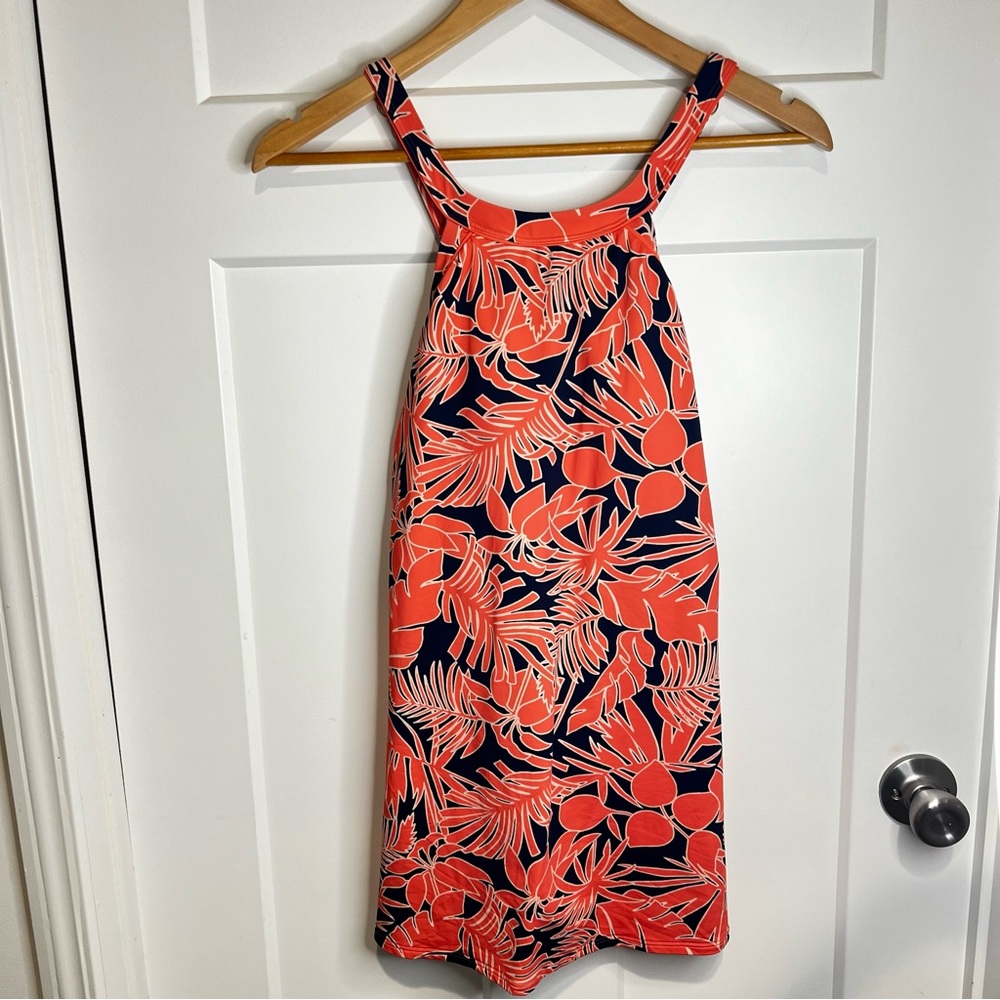 Lands' End Floral Swim Dress Soft Cup Adjustable Cross Back Size 2 NWOT Pink/Blu